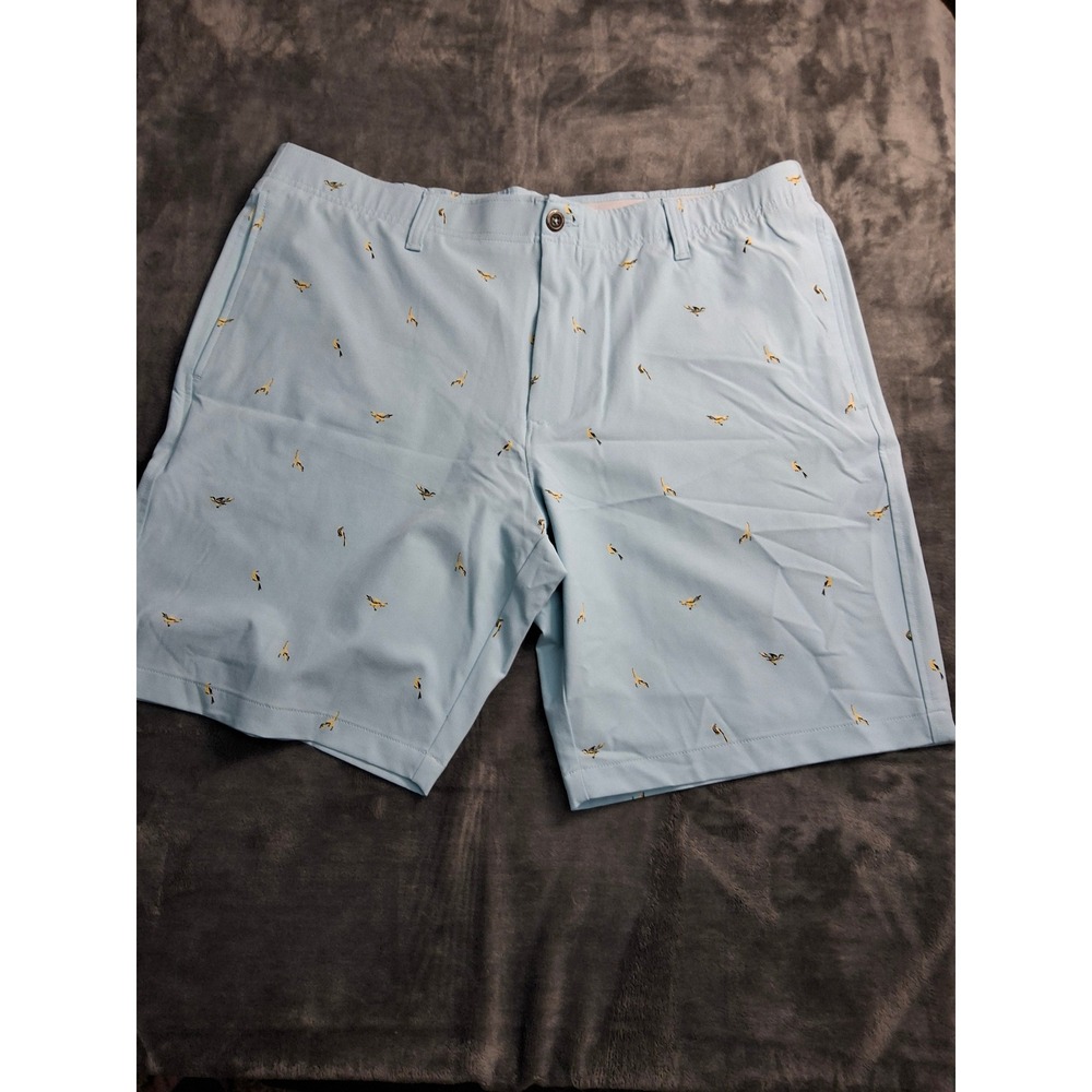 Under Armour Mens Golf Shorts Light Blue Bird Print Performance Sz 40 Flat Front